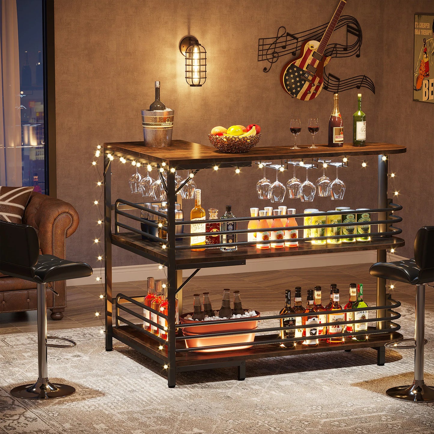 Tribesigns L Shaped Bar Unit With Storage Shelves Organizer