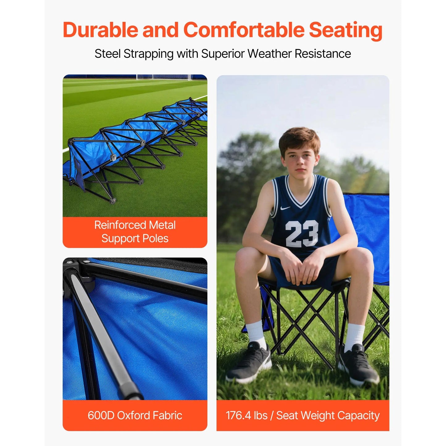 SucceBuy Portable Folding Soccer Bench With Side Pockets