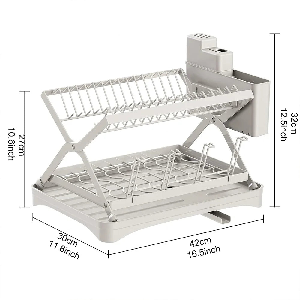 Hign-concerned 2 Tier Kitchen Dish Drainer Rack With Drain