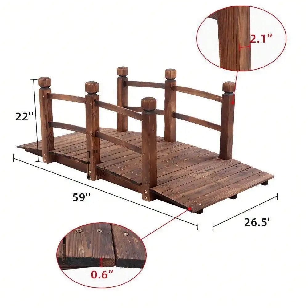 Wooden Garden Bridge Walkway With Double Rails Durable