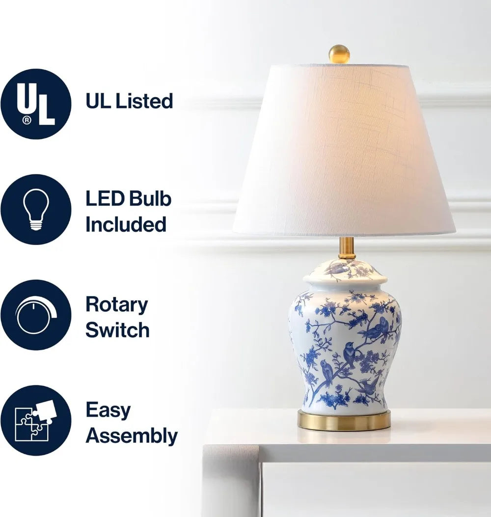Ceramic Ginger Jar Table Lamp With Linen Shade LED Bedside Living Room