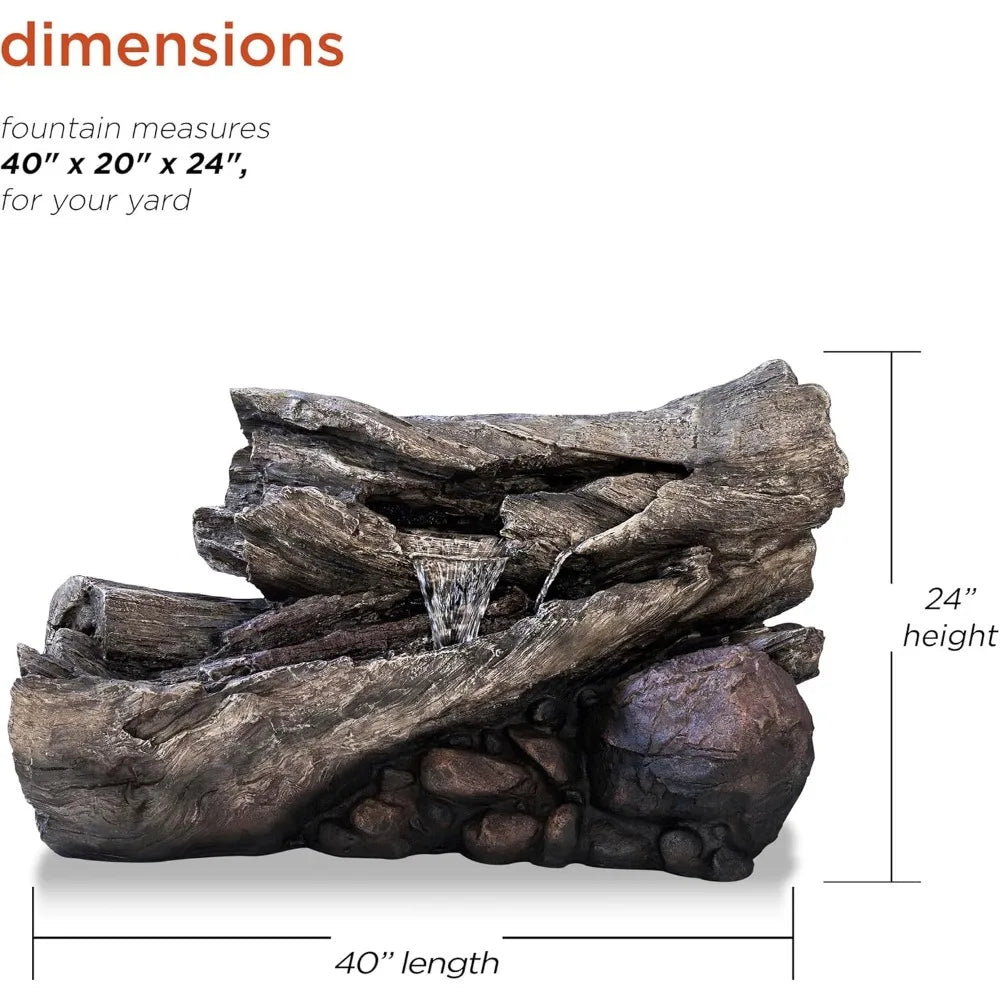 4 Inch 2 Story Tree Trunk Fountain with LED Lights for Gardens and Courtyards