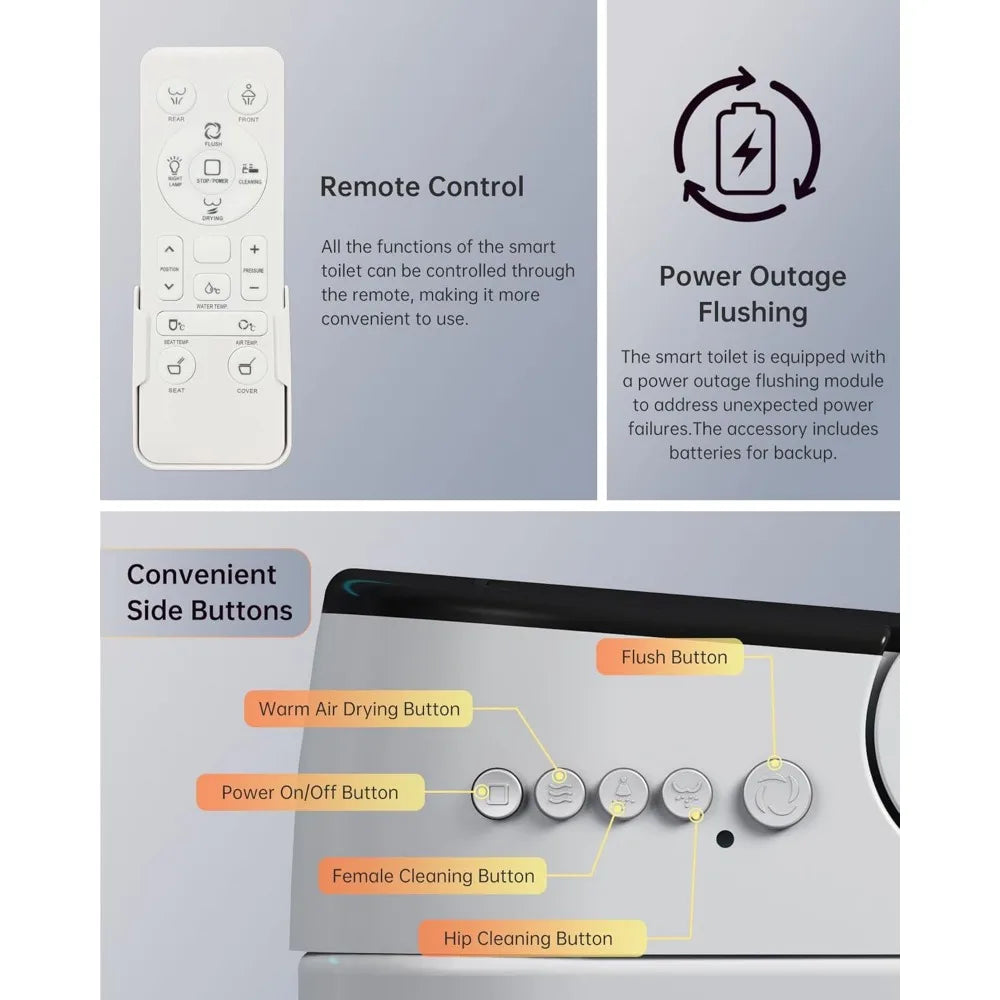 Smart Bidet Toilet with Auto Open Close Lid Heated Seat and Foot Sensor