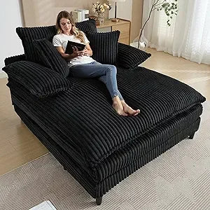 RBXC Oversized Upholstered Corduroy Chaise Lounge Sofa