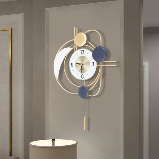 Large Modern Metal Wall Clock With Silent Swing Pendulum