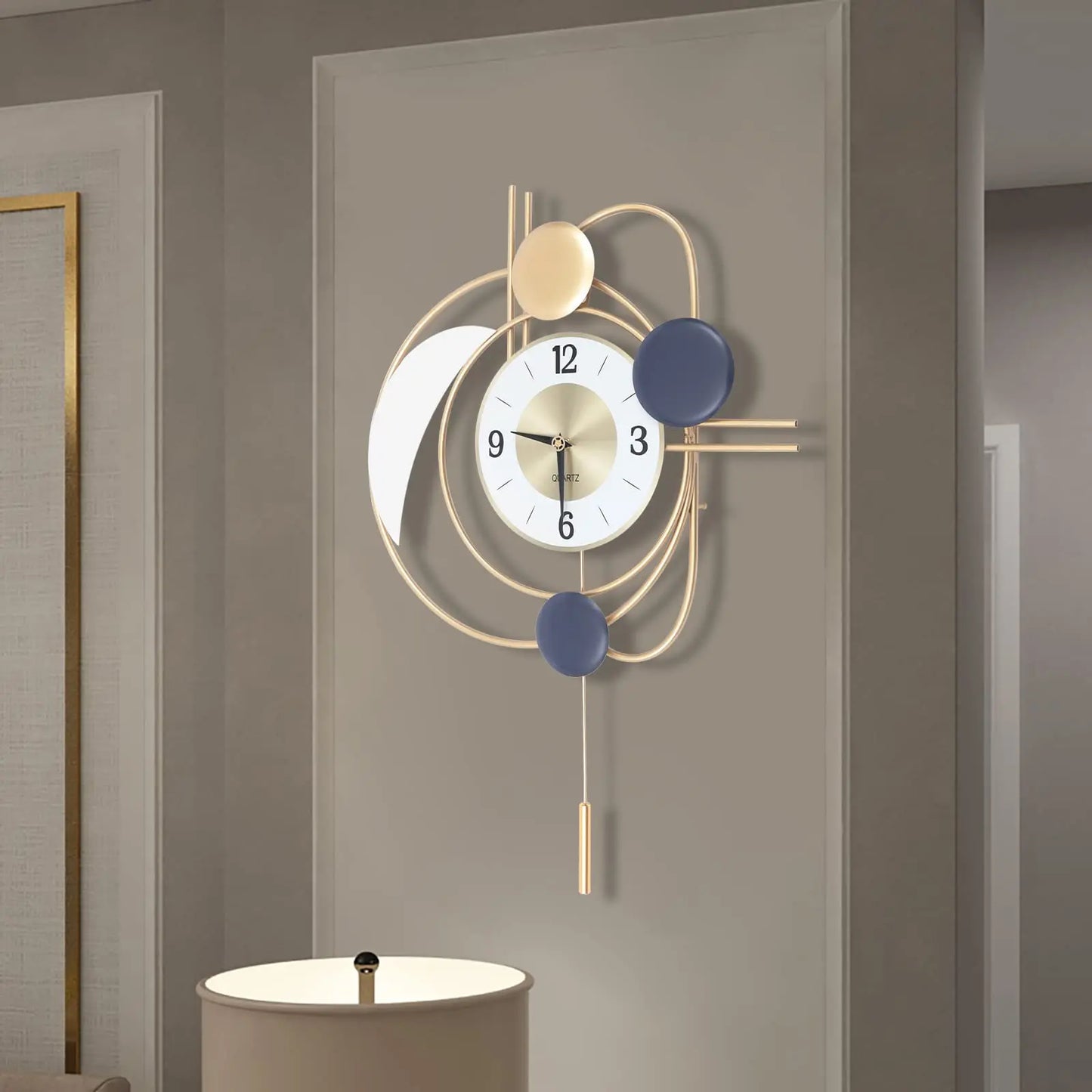 Modern Metal Wall Clock With Silent Swing Pendulum