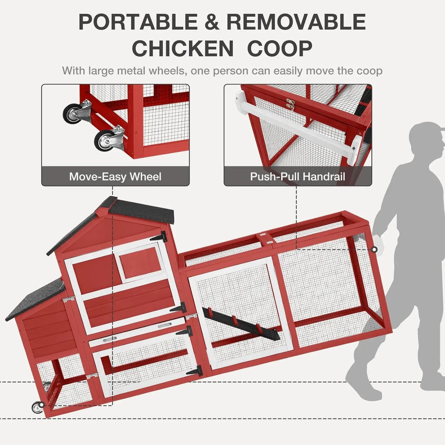 XMSJ Outdoor Chicken Coop With Wheels And Nesting Box