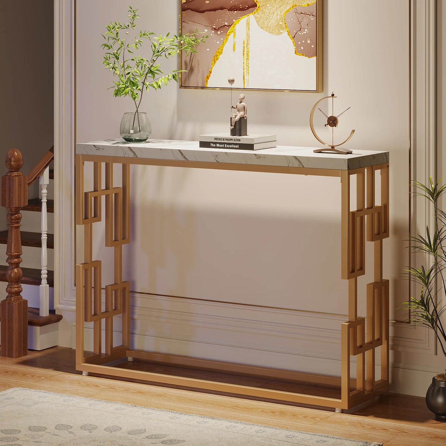 Tribesigns Modern Console Table Faux Marble Top For Home