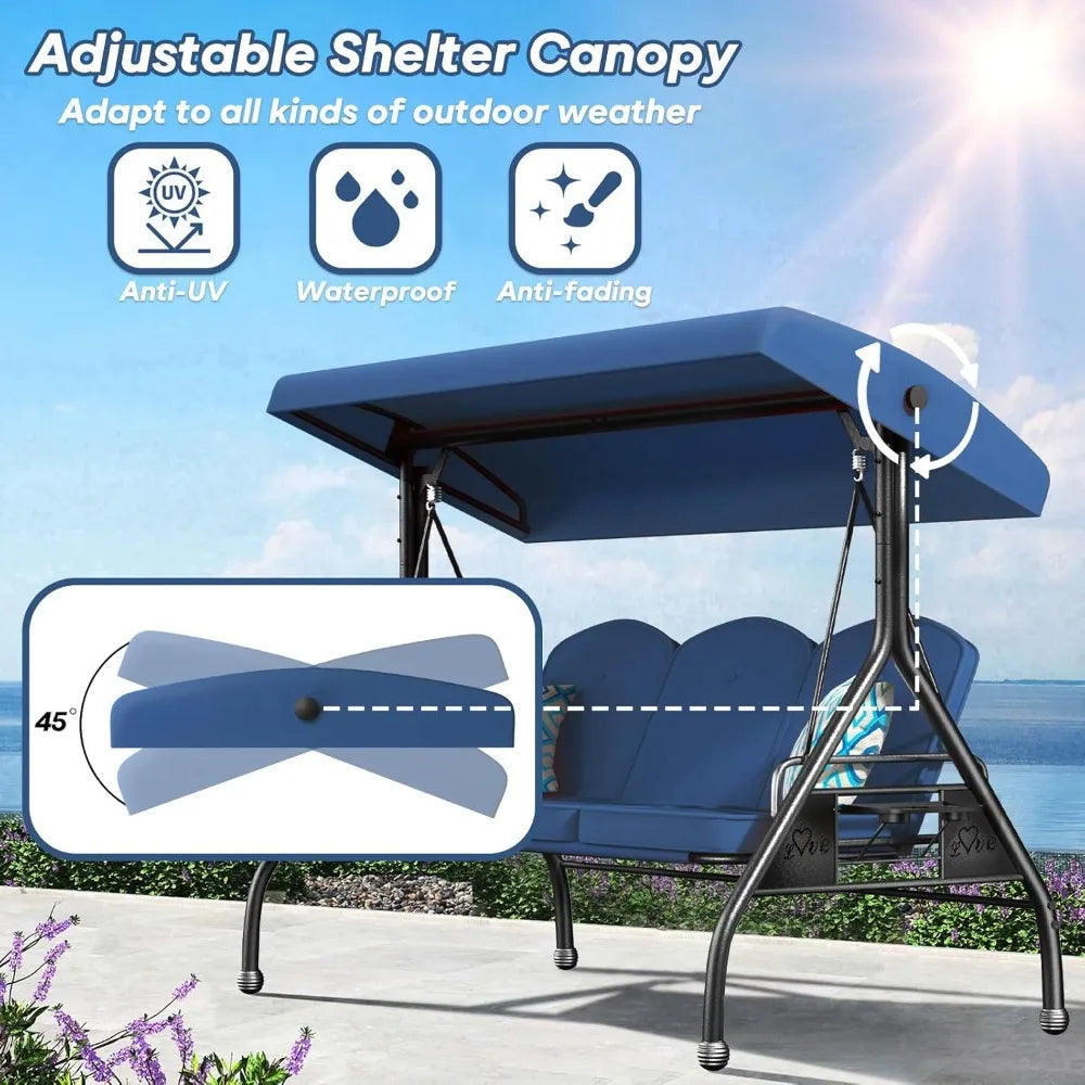 Patio Swing With Stand And Canopy 800lb Capacity Durable