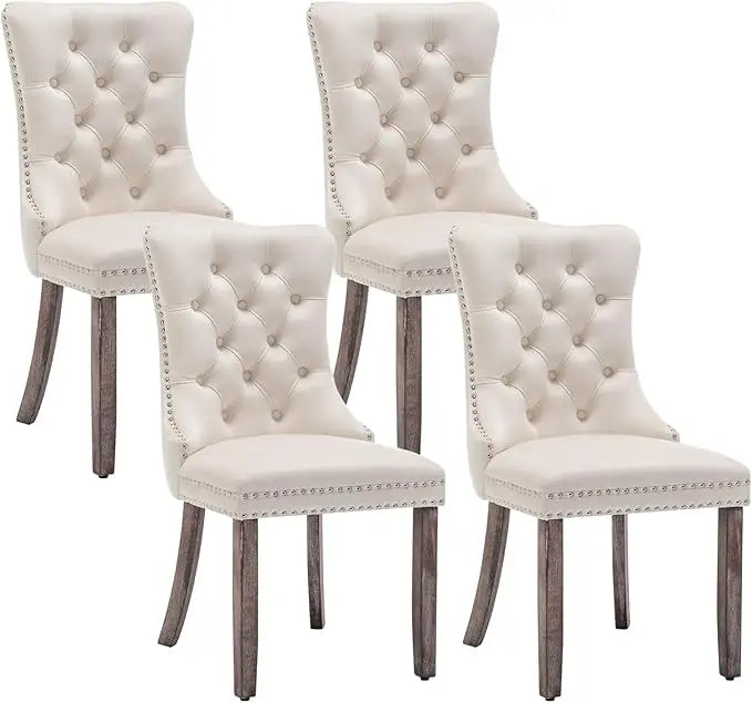 Velvet Upholstered Dining Chairs Wing Back With Nailhead Trim Tufted