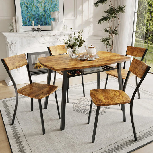 HiMISS Antique Five Piece Dining Table Set With Storage