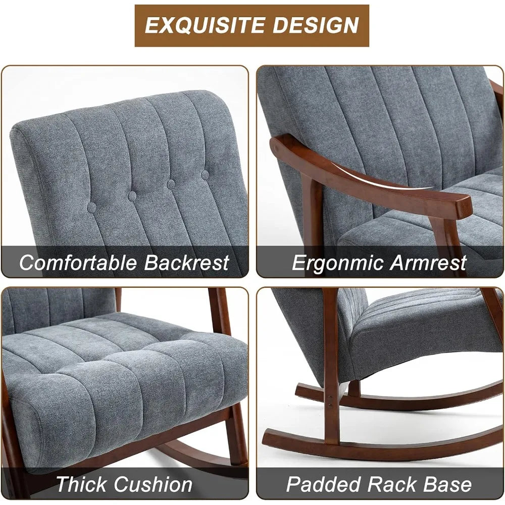 RBXC Modern Upholstered Rocking Chair With Fabric Padded Seat
