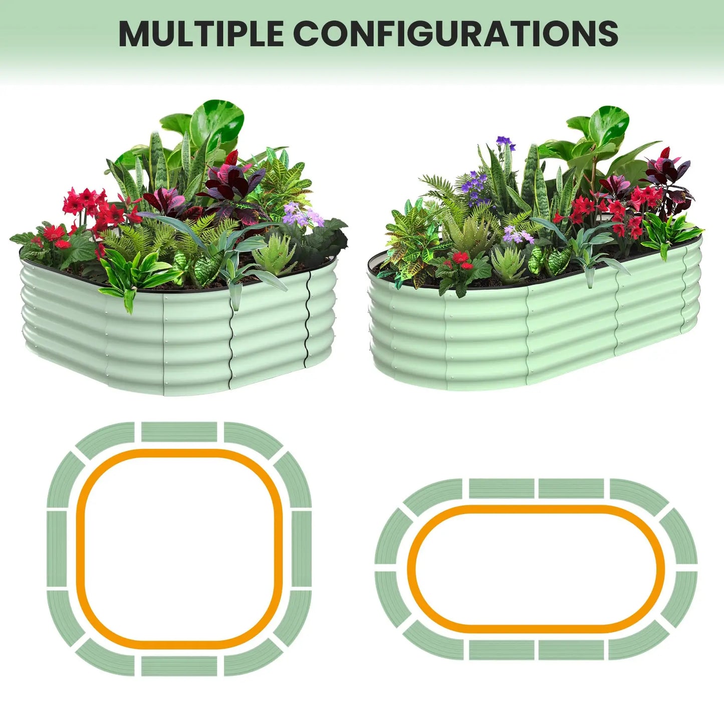 HiMISS 2-Pack Oval Galvanized Steel Raised Garden Beds