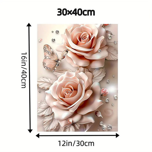 Dream Pink Rose Butterfly Diamond Canvas Wall Art for Home and Office Decor