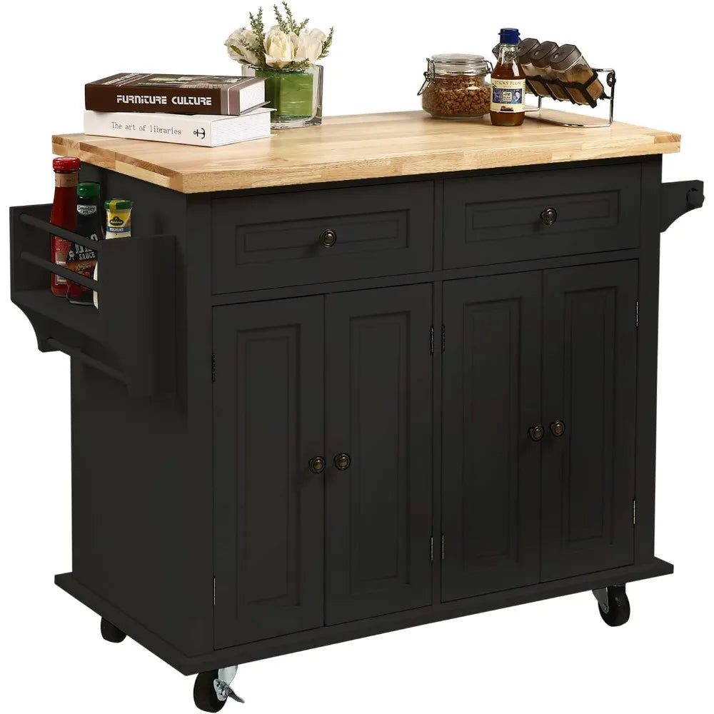 Wood Kitchen Island Cart with Wheels and Towel Holder