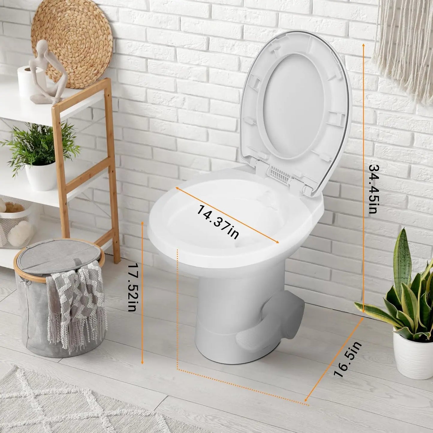 Gravity Flush RV Toilet with Foot Pedal Standard Height for Campers and Trailers
