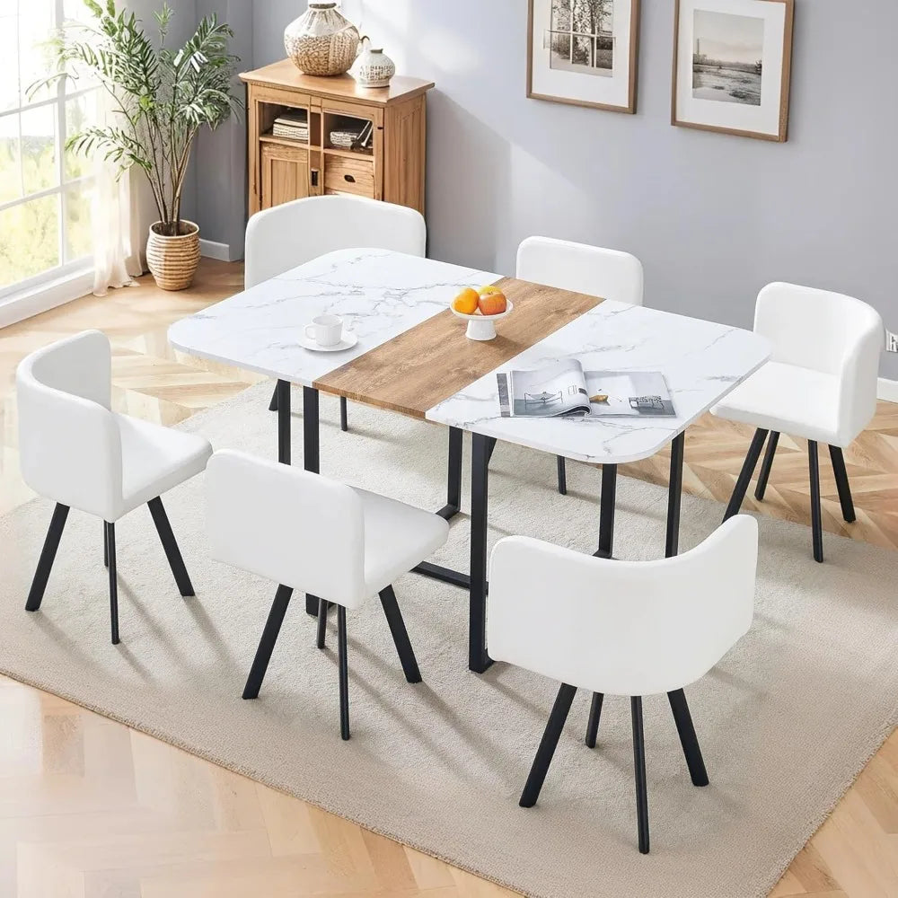 DAFIFY Modern Dining Table Set Faux Marble Top Metal Legs