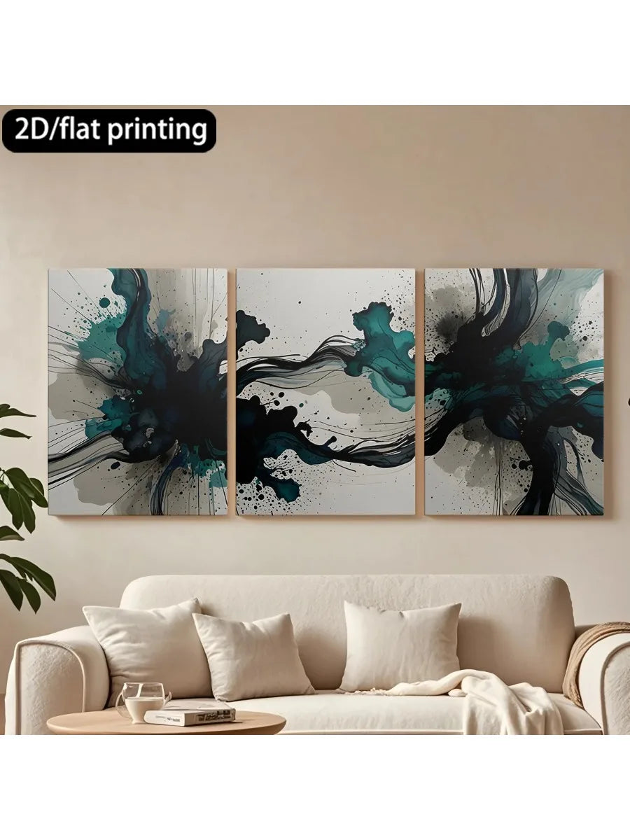 Framed Abstract Ink Canvas Art Set Of Three Panels