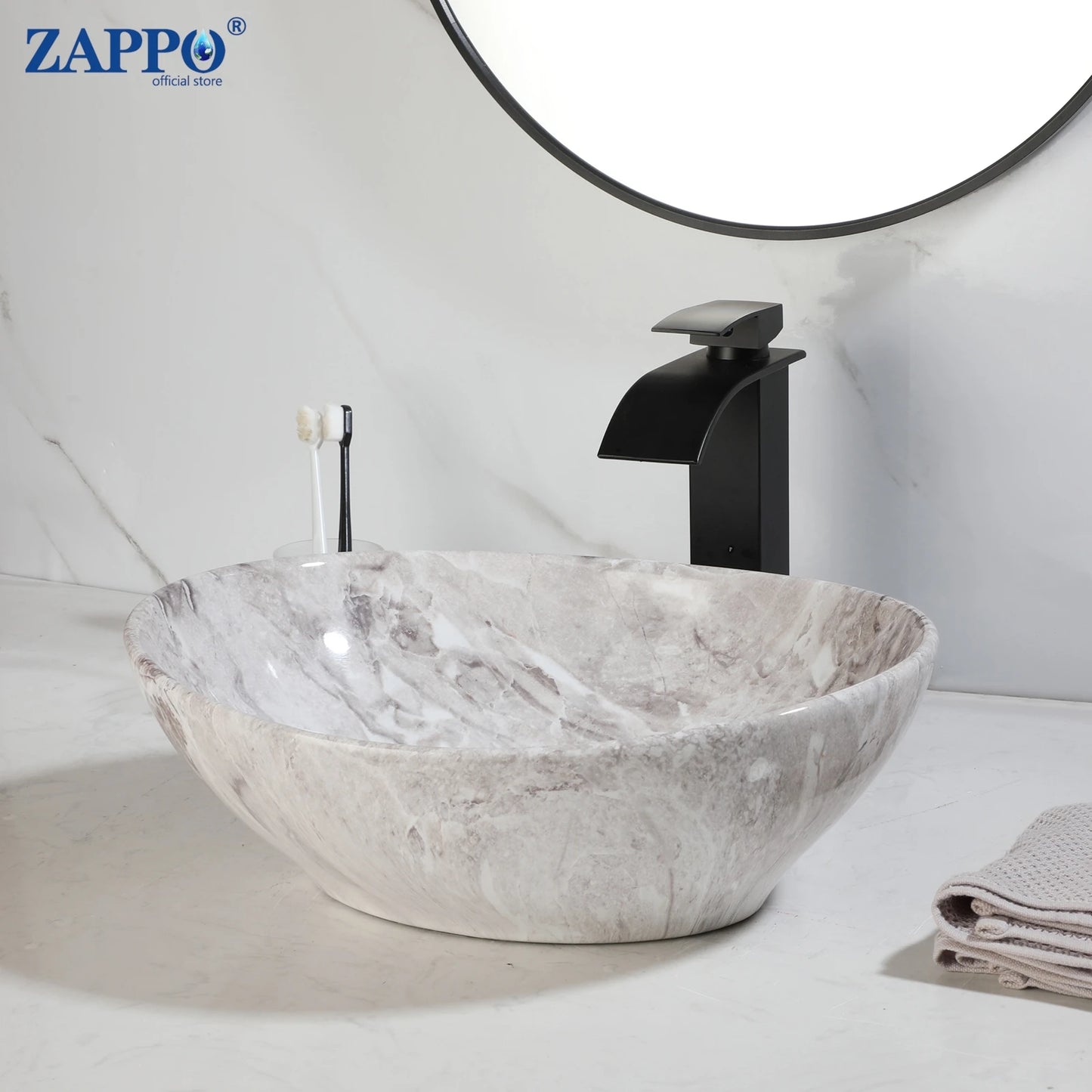 Torayvino Vessel Sink With Faucet Drain Ceramic Oval Bathroom Sink
