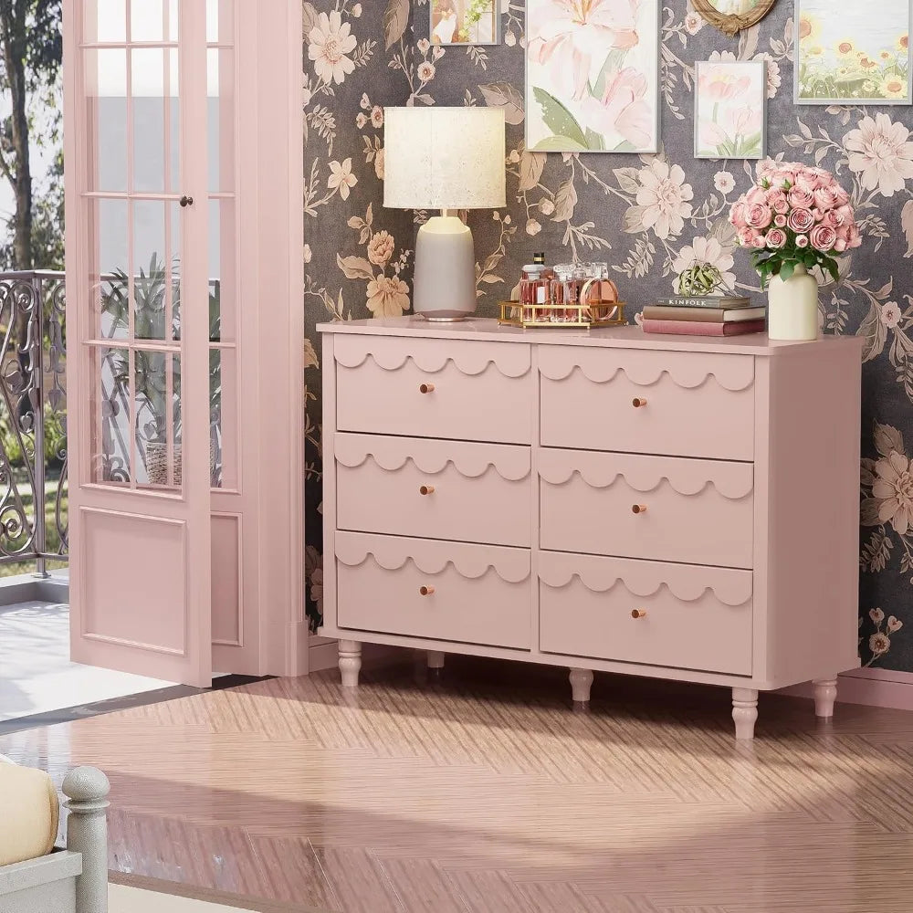 MKDK Girls Scalloped 6 Drawer Dresser Organizer Storage