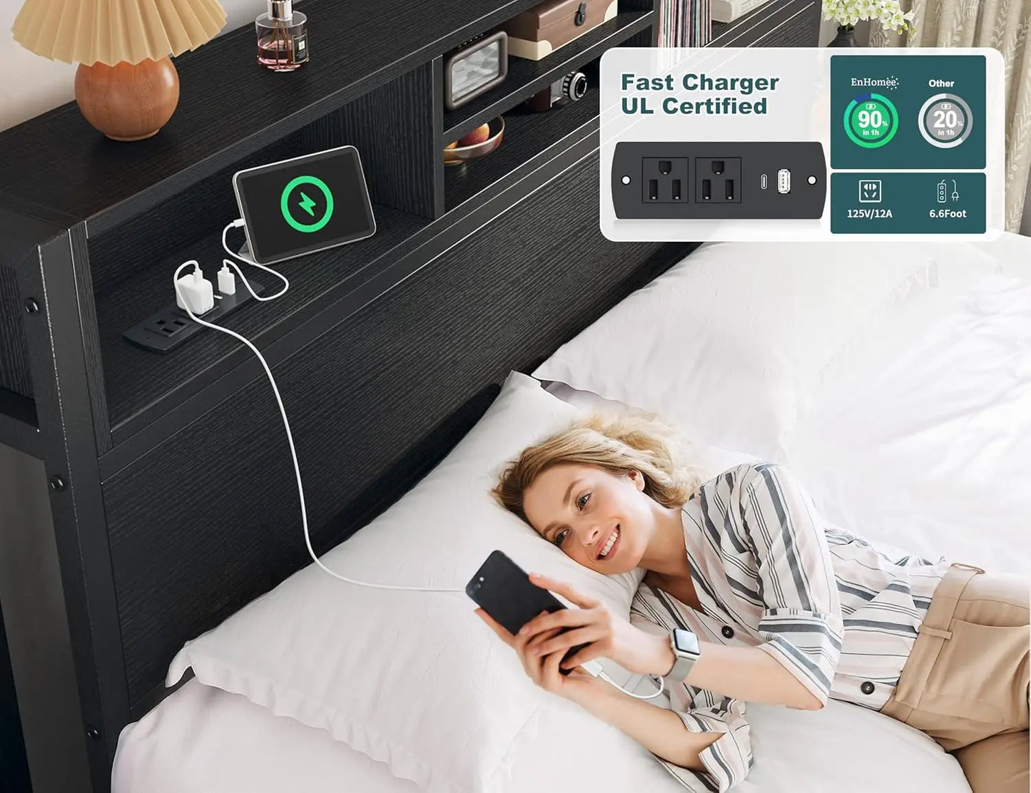 Bed Frame With 6 Storage Drawers And Charging Station