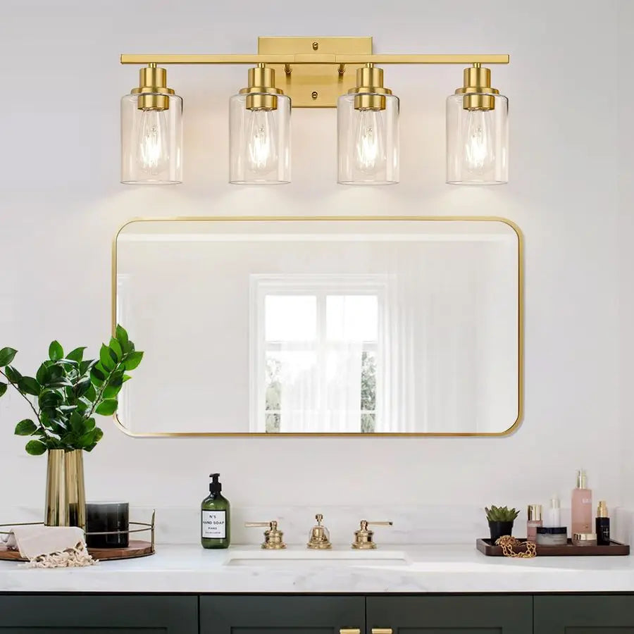 Vanity Lights With Clear Glass Shades Brushed Gold Bathroom