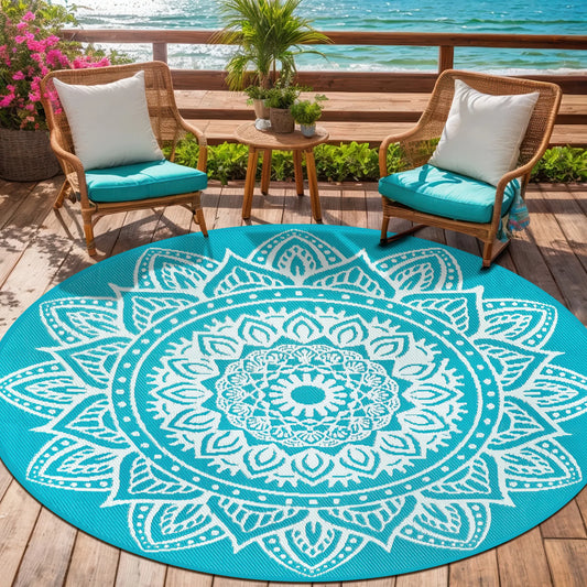 Round Outdoor Reversible Rug Waterproof Portable For Camping