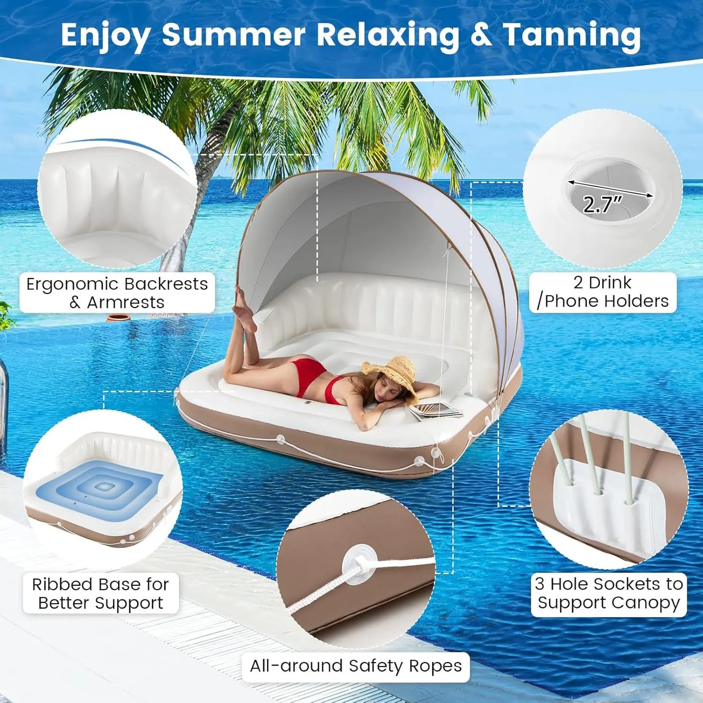Inflatable Island With Canopy Sunshade for Outdoor Parties