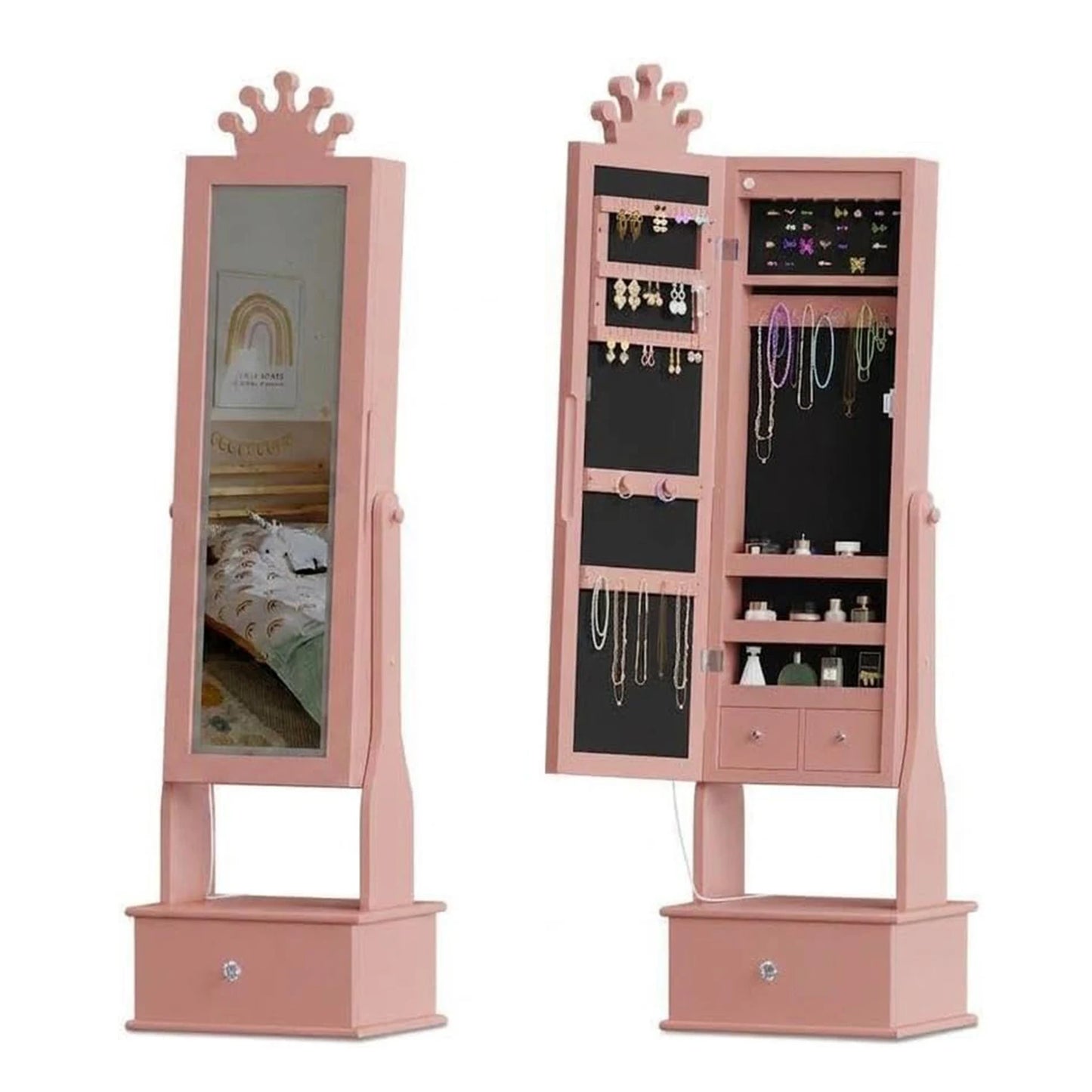 HiMISS Kids Jewelry Armoire With LED Mirror Lockable Drawers