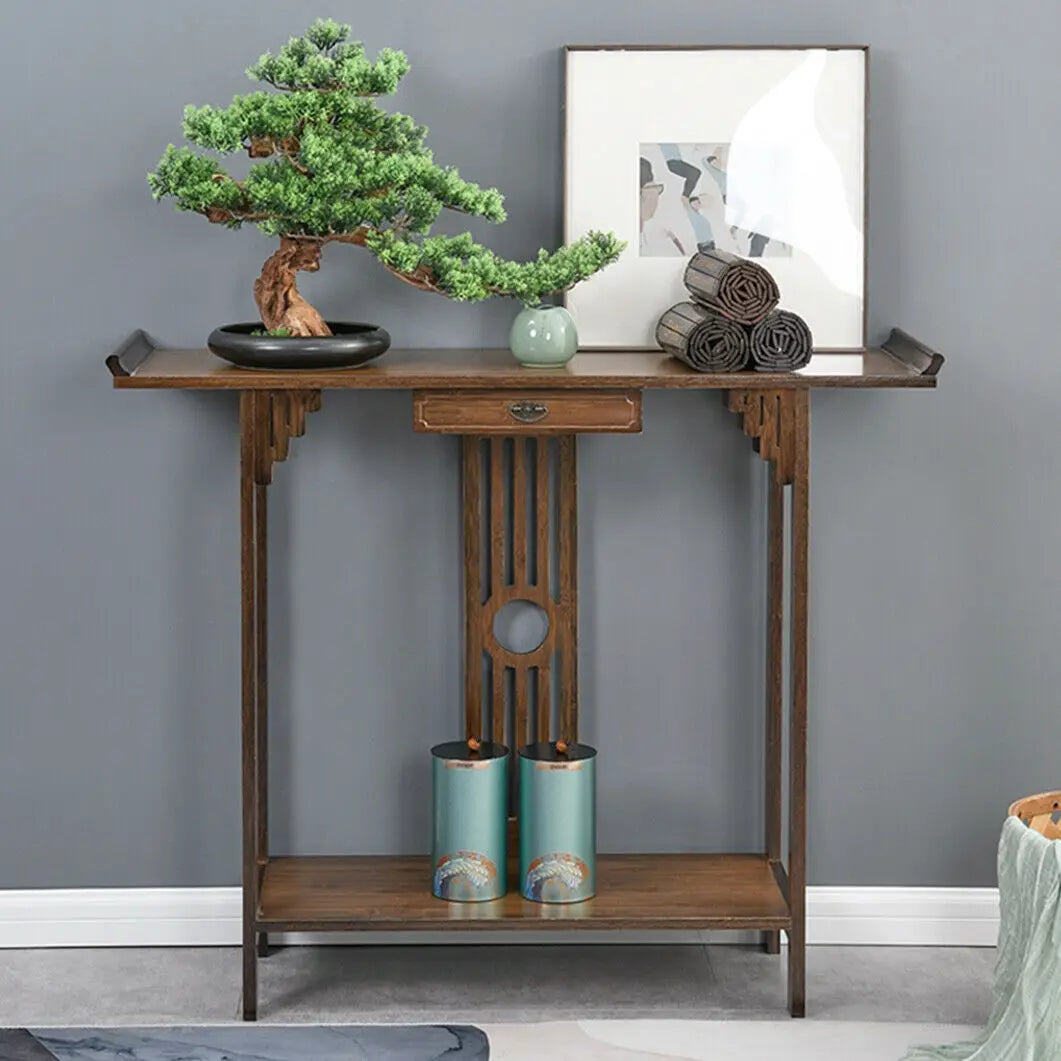 Chinese Style Bamboo Hall Console Table With Drawer