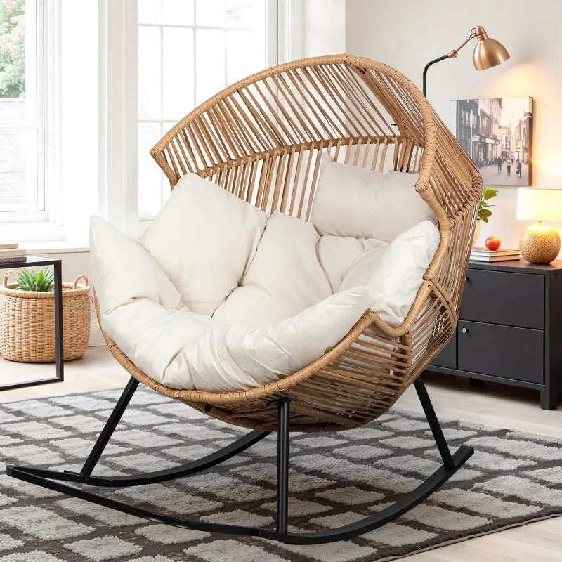 Hign-concerned Wicker Rocking Egg Chair With Cushion Outdoor