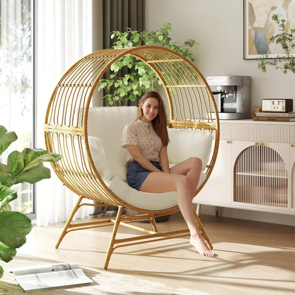 MKDK Egg Chair Rattan Wicker Patio Lounge With Cushion