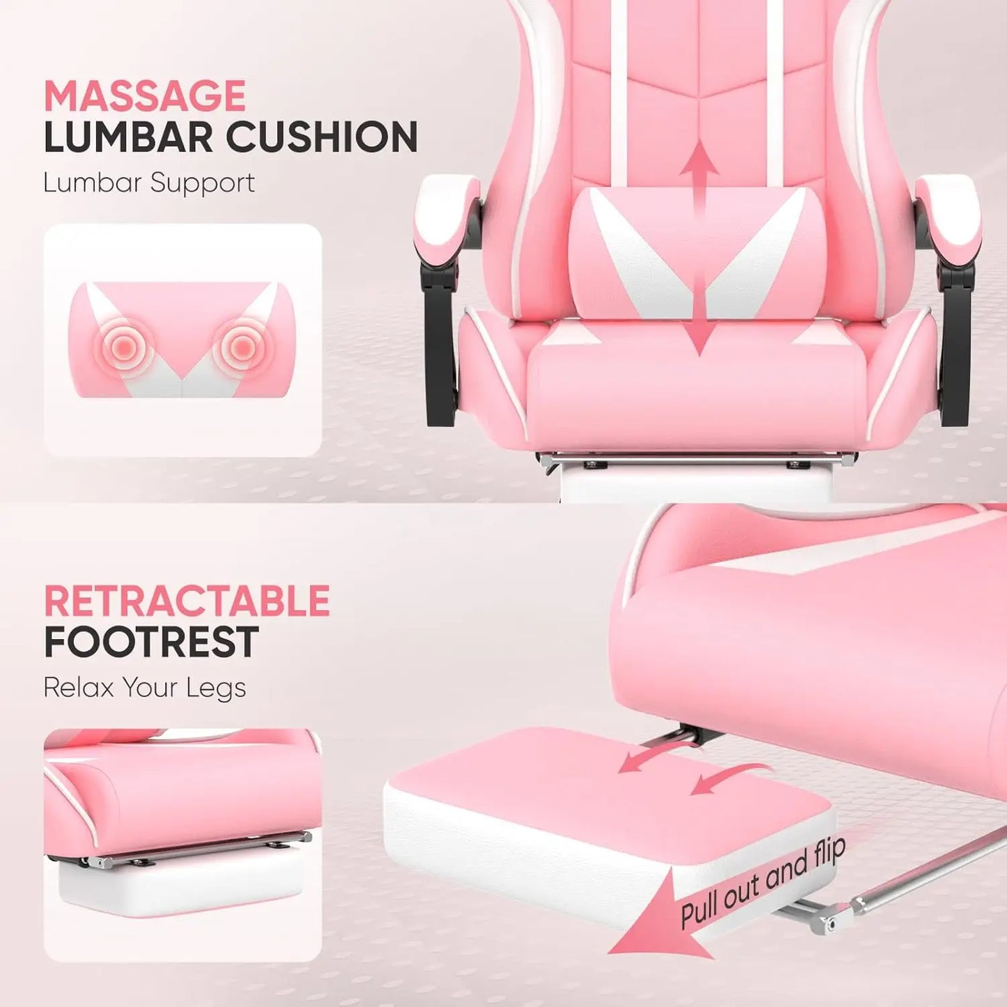 Ergonomic Gaming Chair With Bunny Ears Headrest Lumbar Support