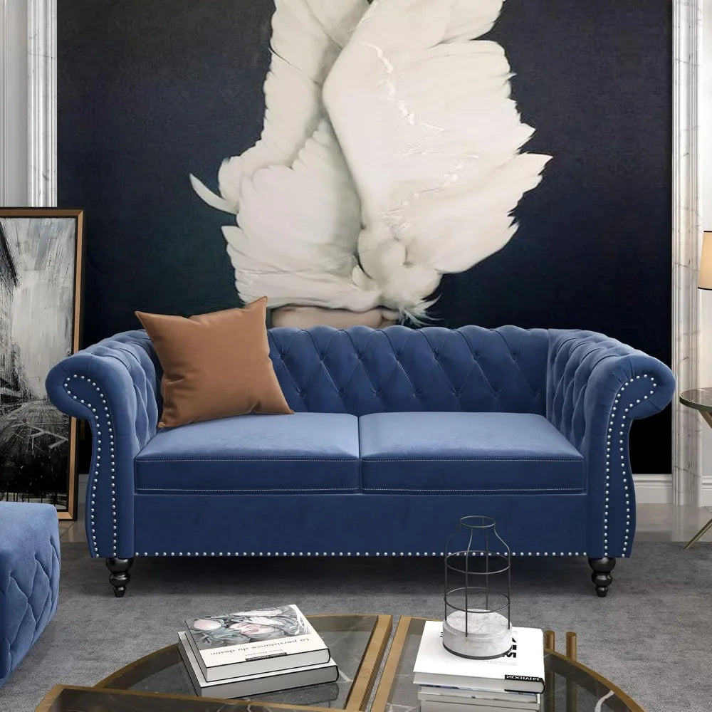 DAFIFY Velvet Chesterfield Sofa Loveseat Chair Set Premium