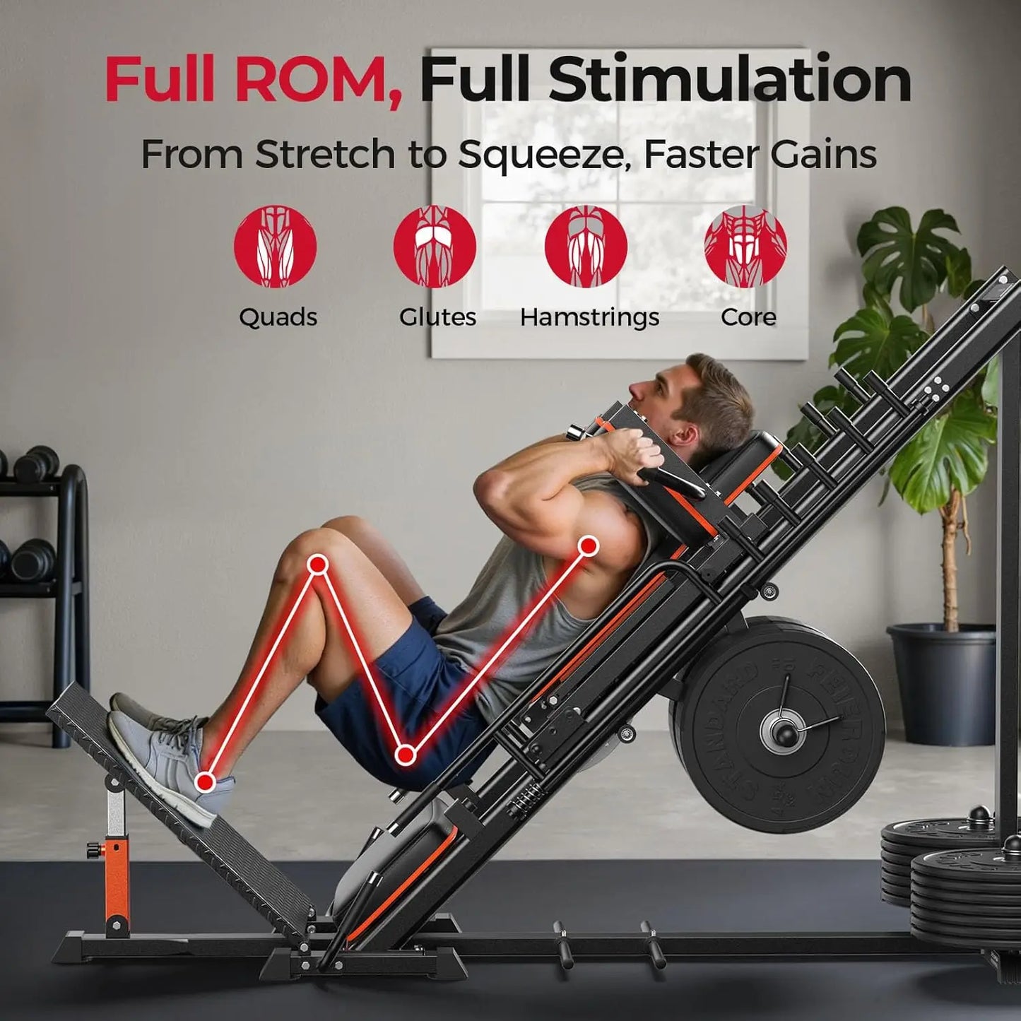 3 In 1 Leg Press Hack Squat Machine With Ultra Quiet Pulley System