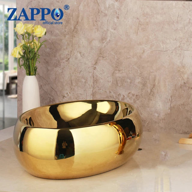 KEMAIDI Ceramic Oval Vessel Sink With Waterfall Faucet