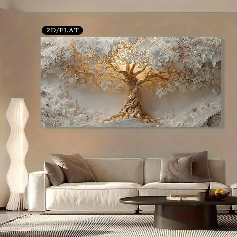 Modern Tree Of Life Canvas Art With Golden Accents