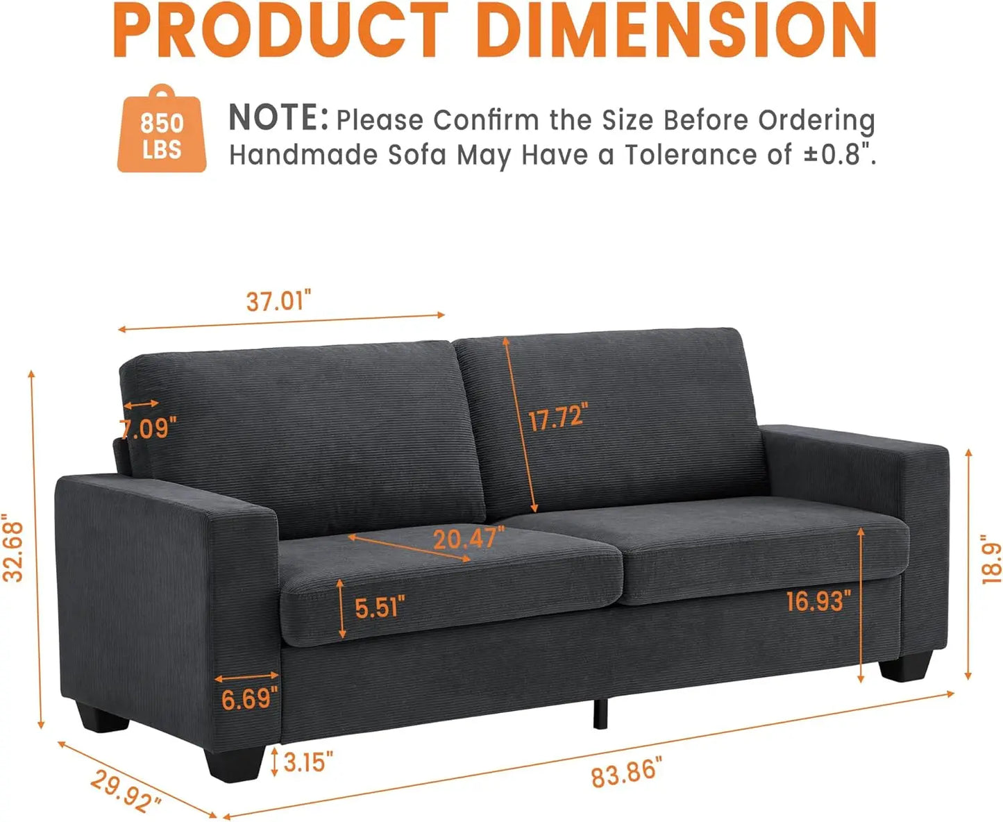 Studyset Corduroy Loveseat Sofa For Living Room Comfort