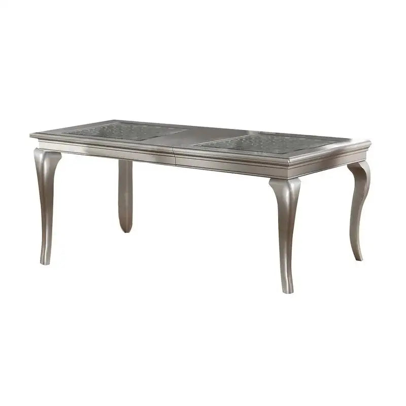 Rectangular Glass Dining Table Set With Six Tufted Chairs