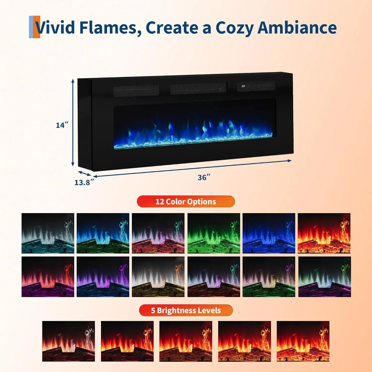 Adoolla Fireplace TV Stand With Electric Heater LED Lights And Storage