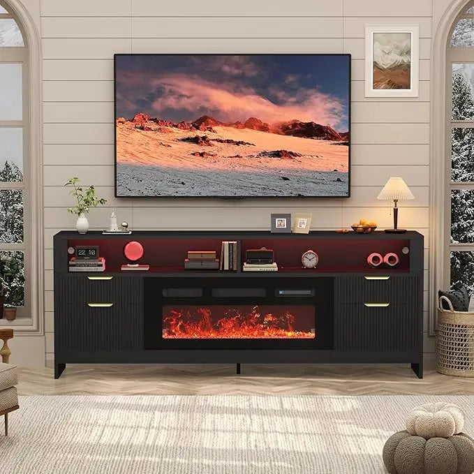 CHENGWEI Modern TV Stand With 36 LED Electric Fireplace Entertainment Center