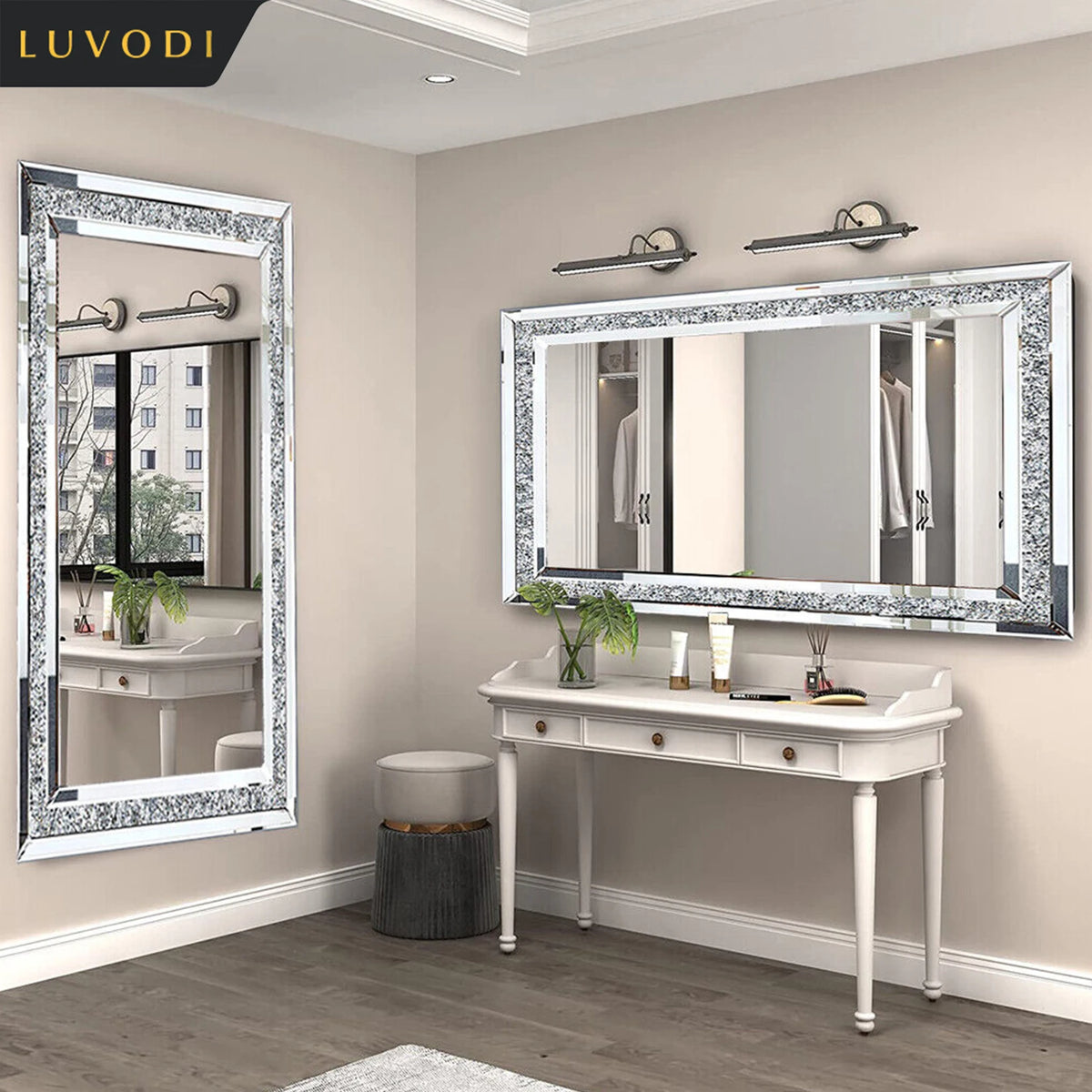 LUVODI Wall Mounted Crystal Rhinestone Dressing Mirror