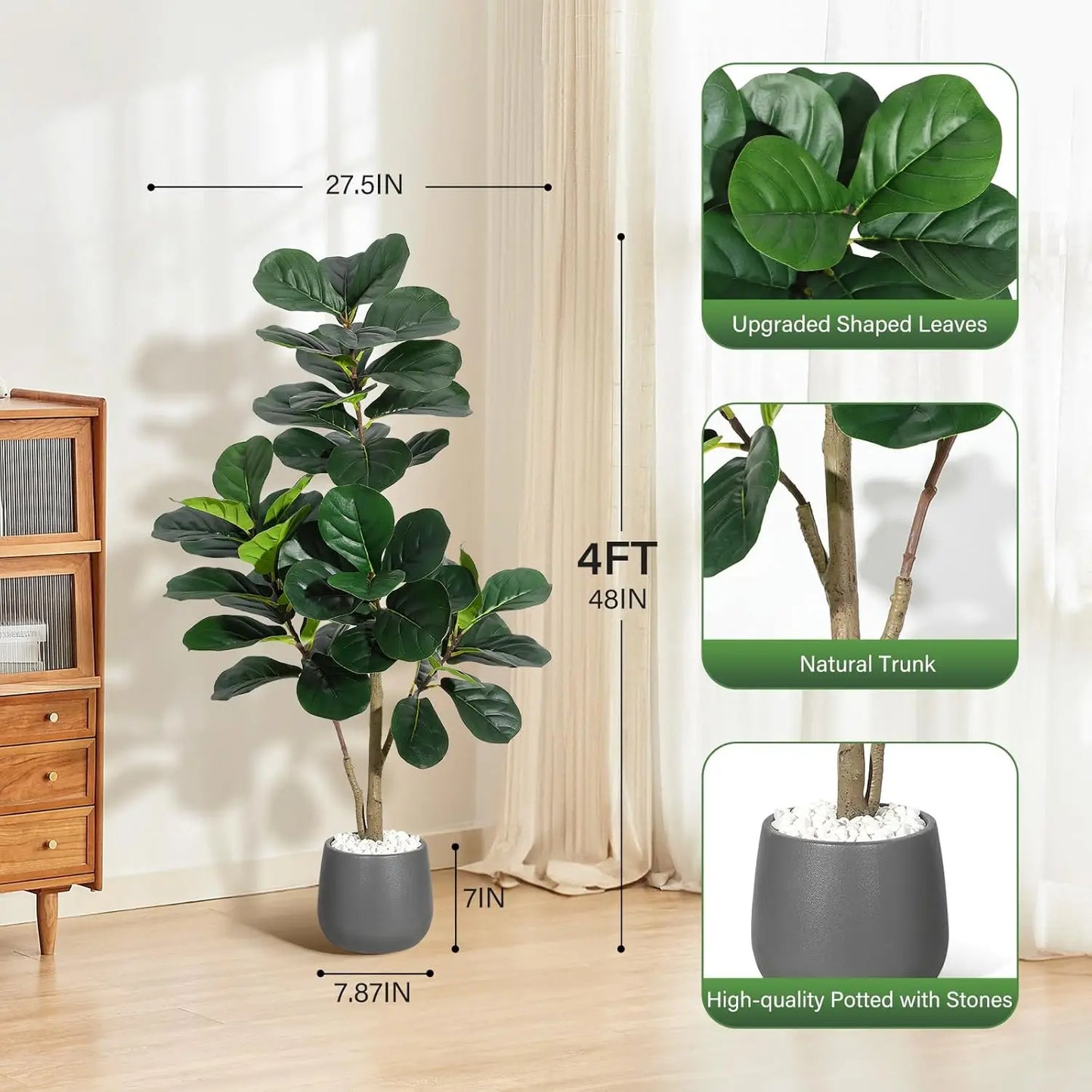 HiMISS Fiddle Leaf Fig Tree Artificial in Planter Pot