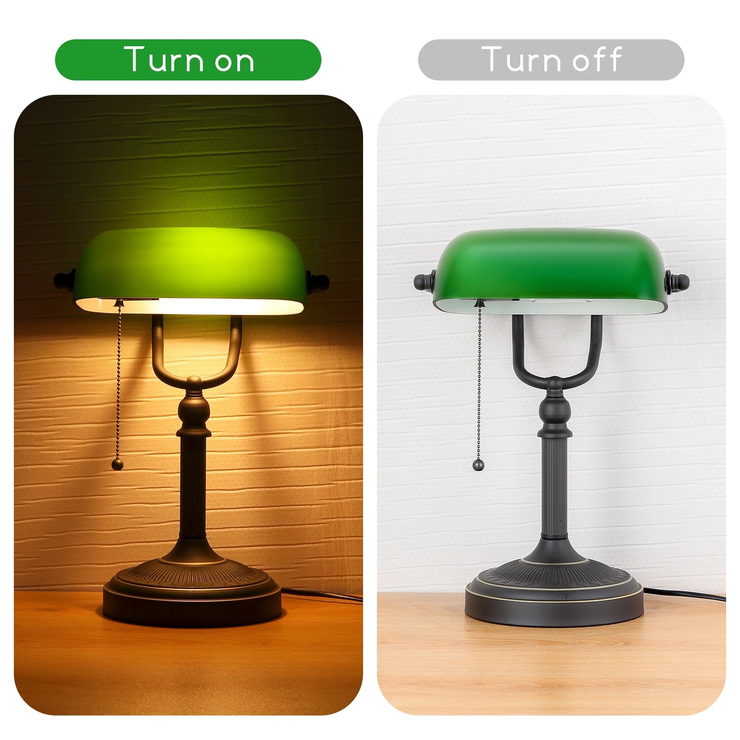Glass Banker Desk Lamp With Zipper Switch And Base