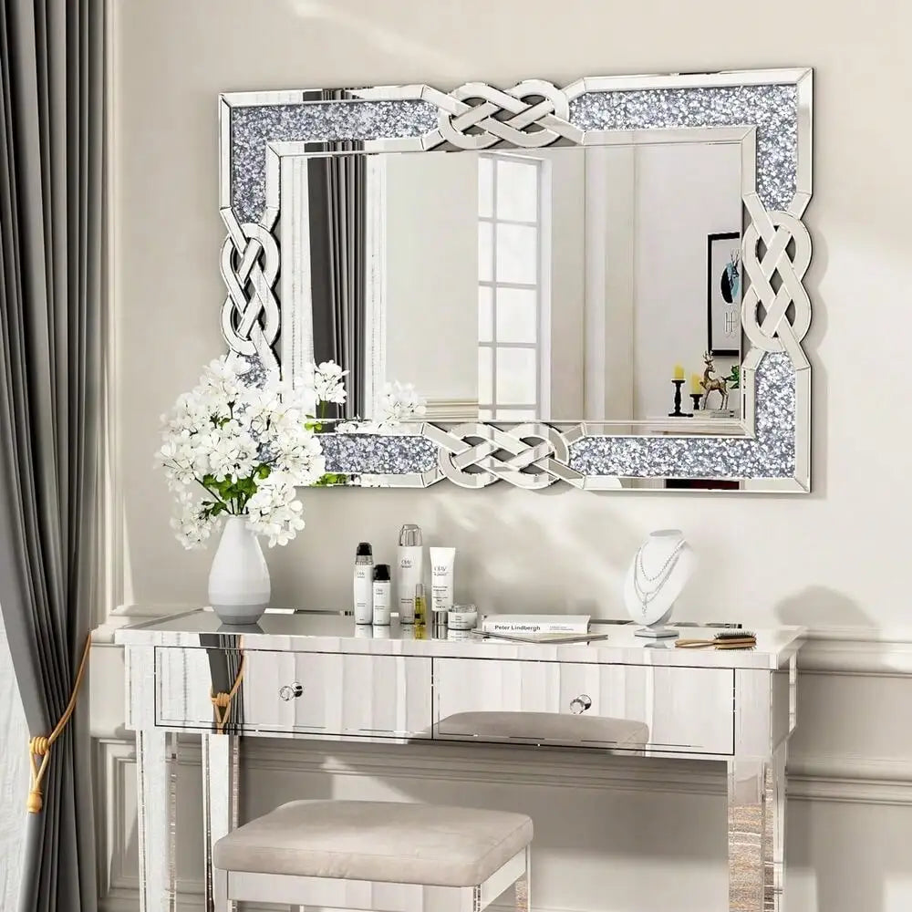 Sparkling Crystal Diamond Accent Wall Mirror for Decorative Decor