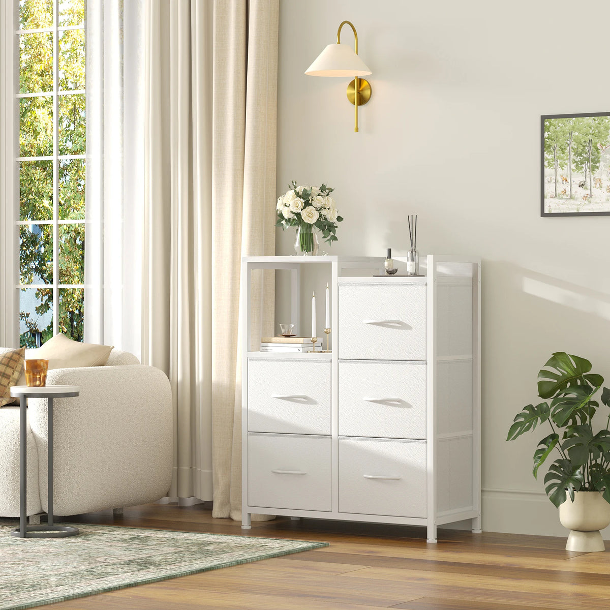 JHK Five Drawer Storage Chest With Raised Shelf Organizer
