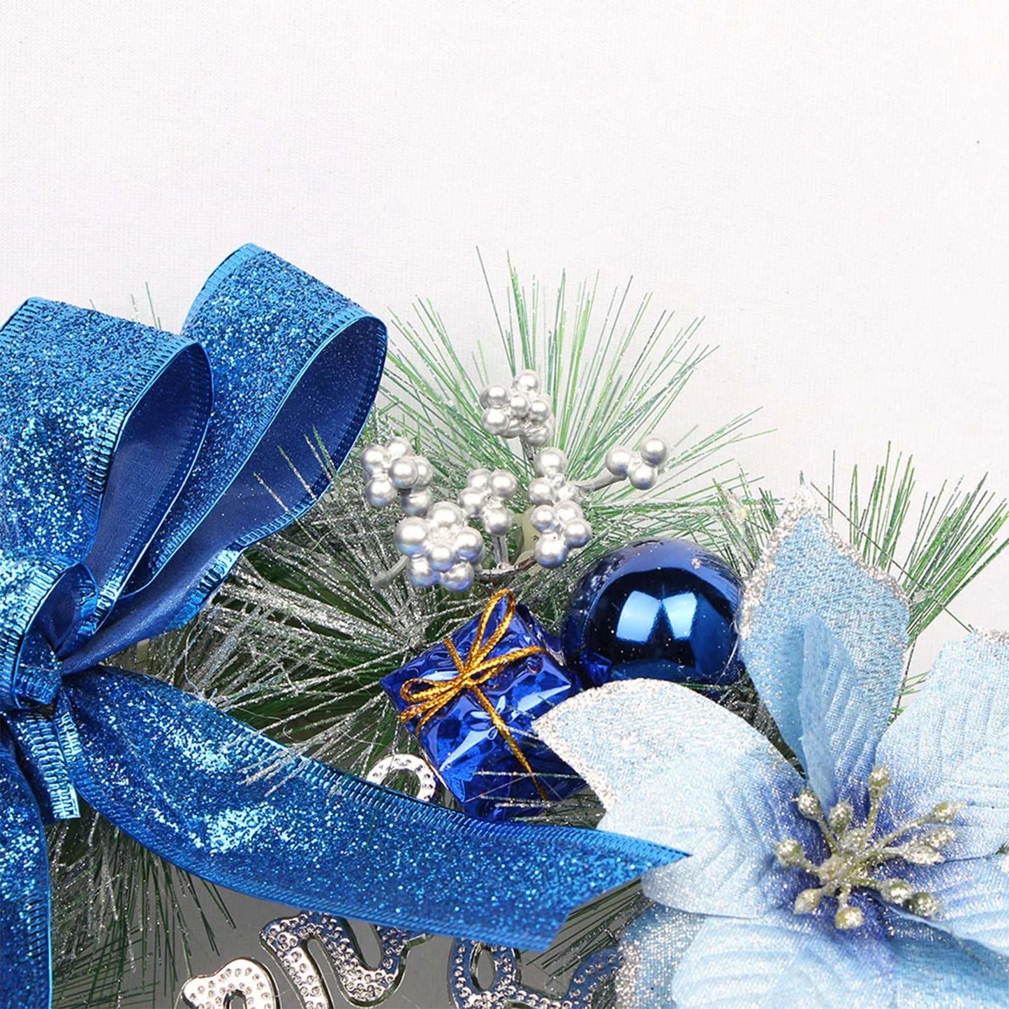 Christmas Wreath Decoration Door Hanging Handmade Sequin Ribbon Bow