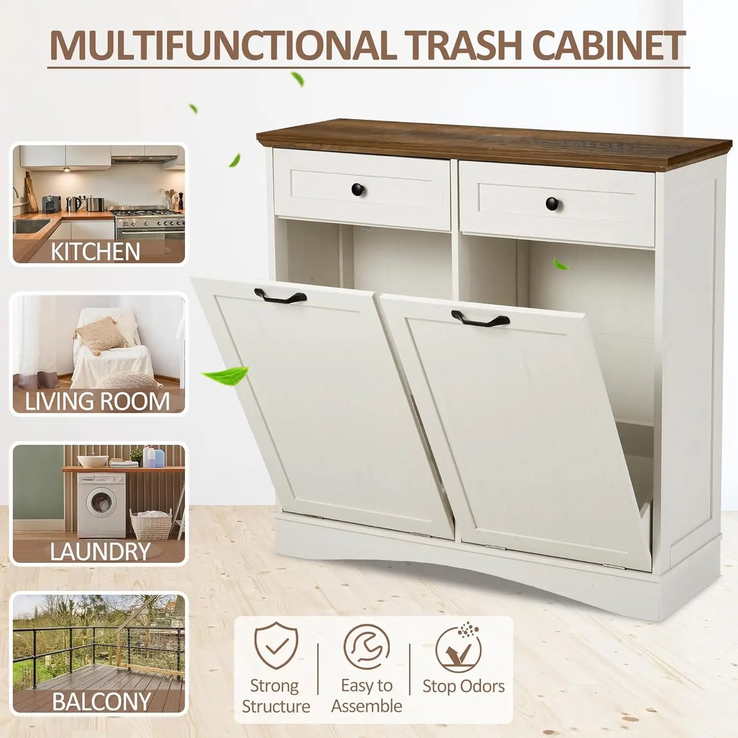Double Tilt Out Trash Cabinet Freestanding Kitchen Recycling Solution 2x13 Gallons