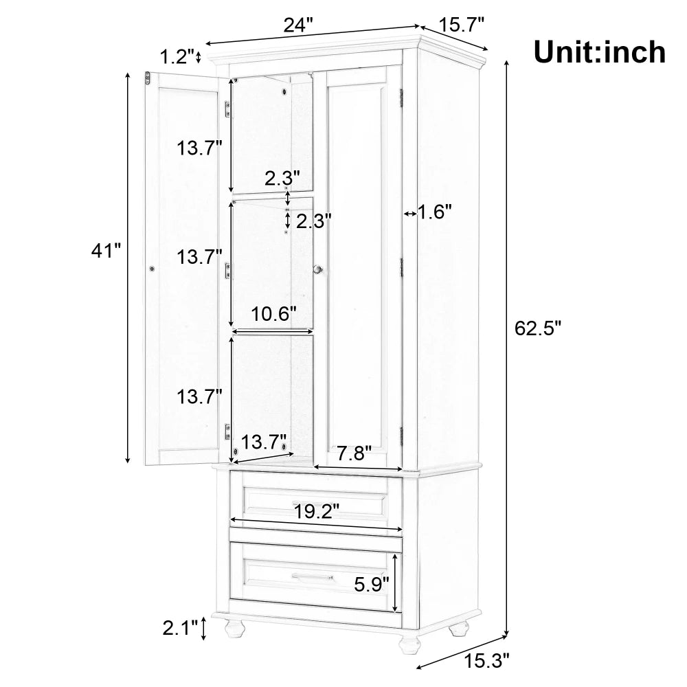 Grey Tall Storage Cabinet With Two Drawers