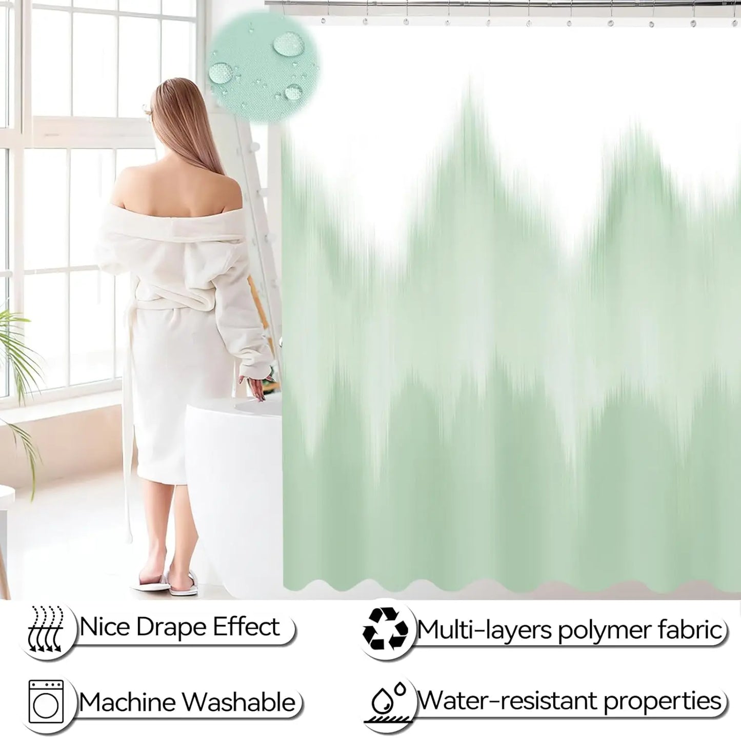 Waterproof Shower Curtain Set With Ultra Absorbent Rug